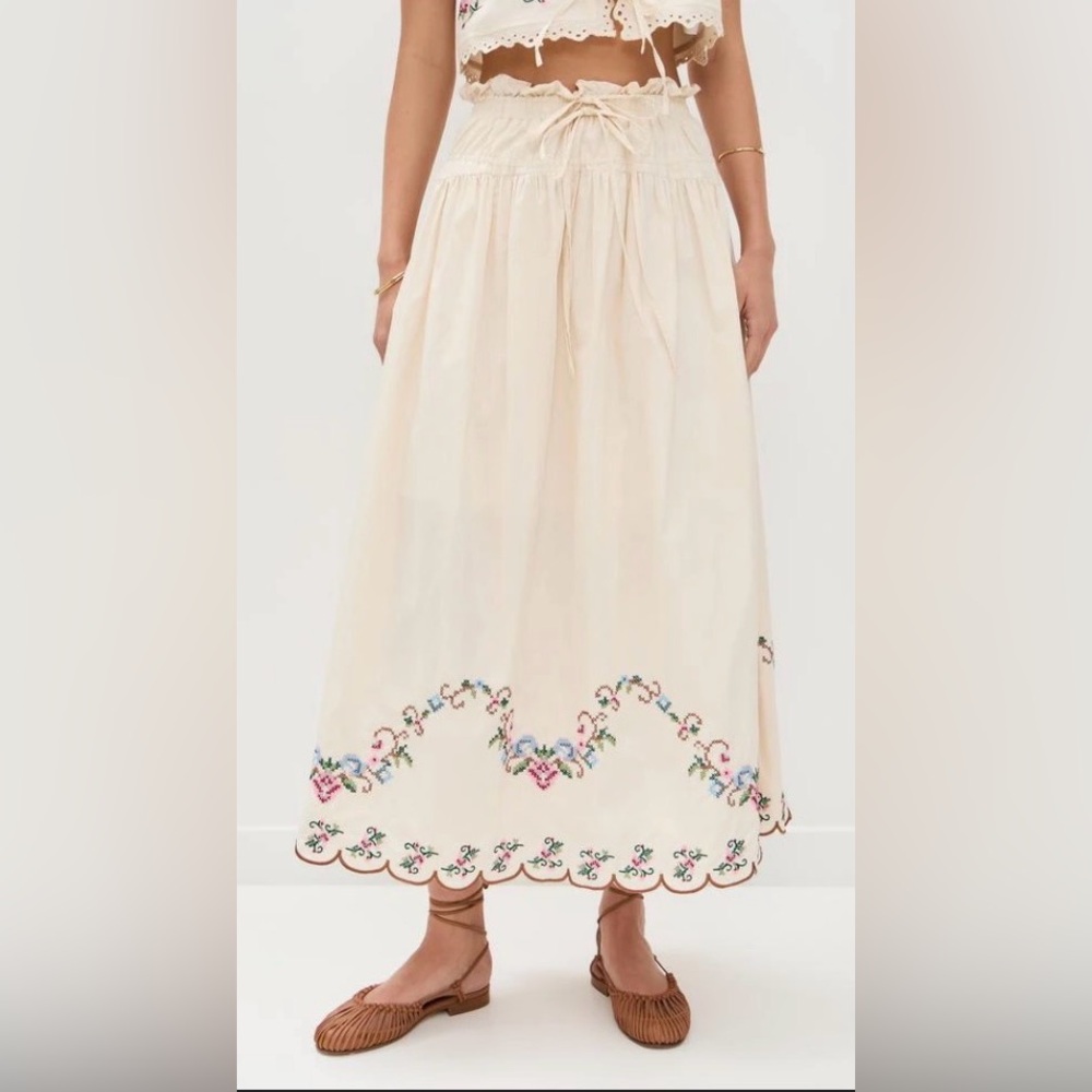 Women’s Embroidered Cream Midi Skirt